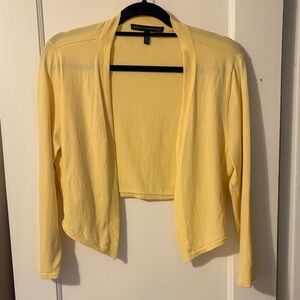 White House Black Market Yellow Cropped Cardigan with Ribbing Details